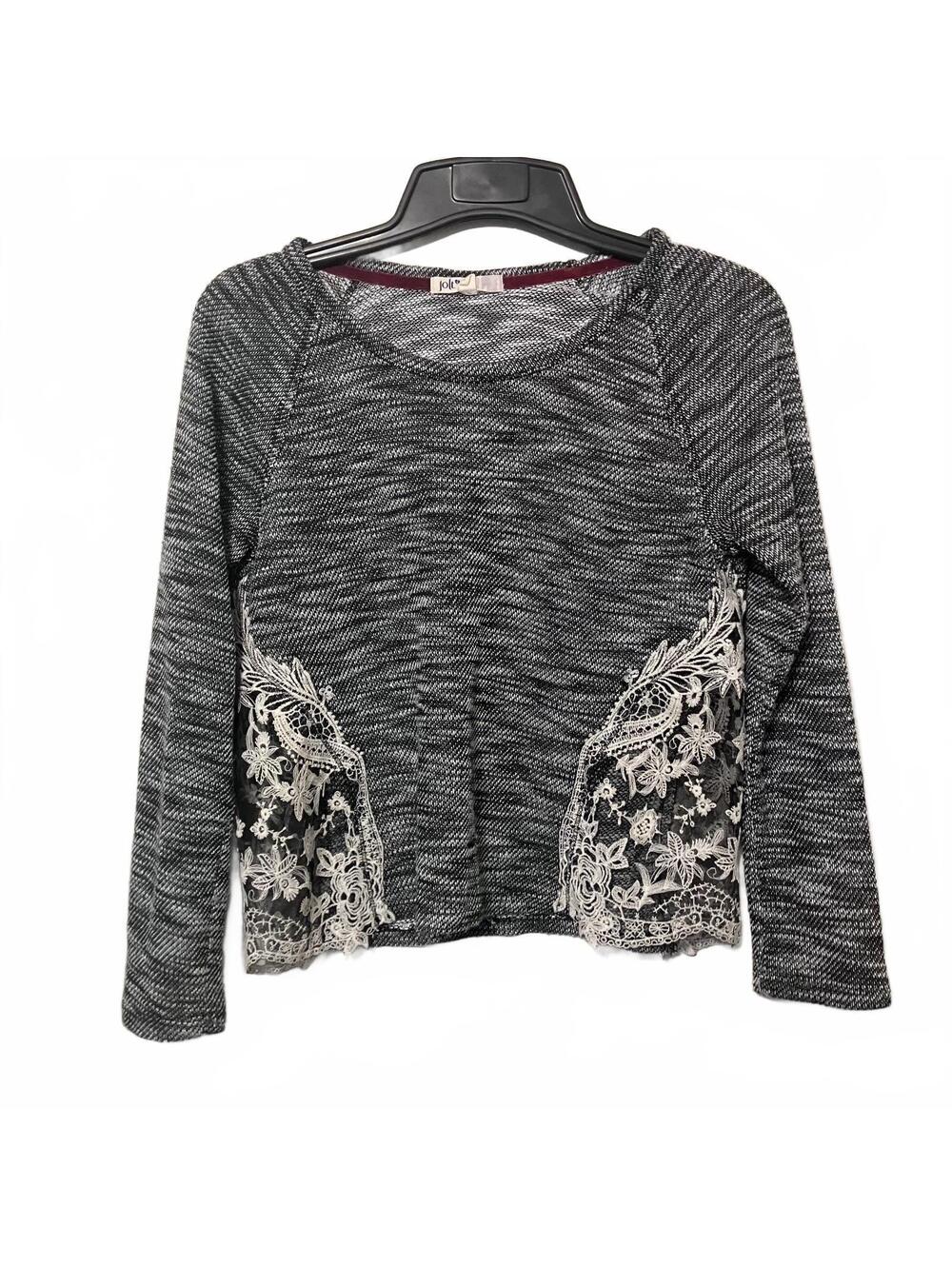Jolt Whimsical 2000's Artsy Gray Lace Detail Space Dye Knit Top Women's Small